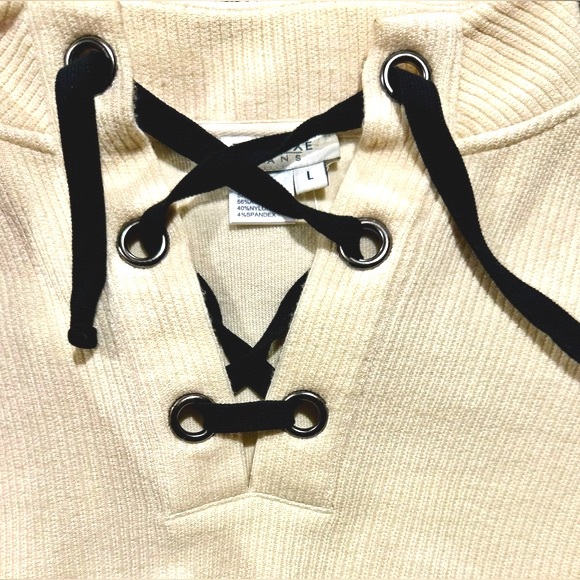 EUC Tru Lux Jeans Color Block Laced Neck Sweater Sz L - Picture 3 of 16